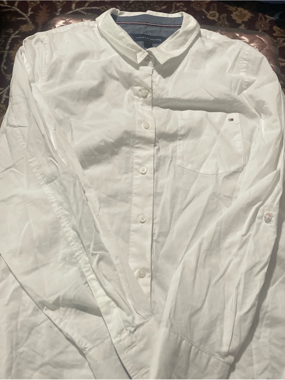 Tommy Hilfiger Men’s White Button-Down Shirt with Chest Pocket